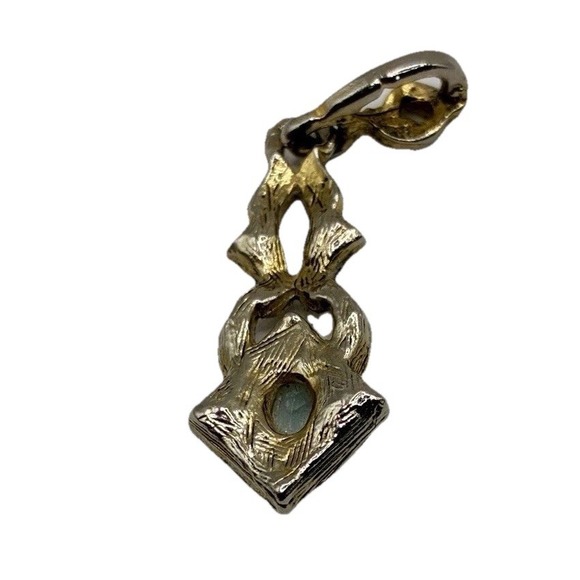 Gold-Tone Light Blue Oval Topaz Long Ornate Pendant 1.5" V tg Fancy - Picture 2 of 3